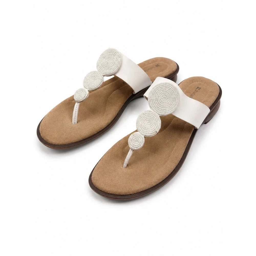 Naturalizer Lizzi White Beaded Wedge Thong Sandals Comfort Women's Size 8M